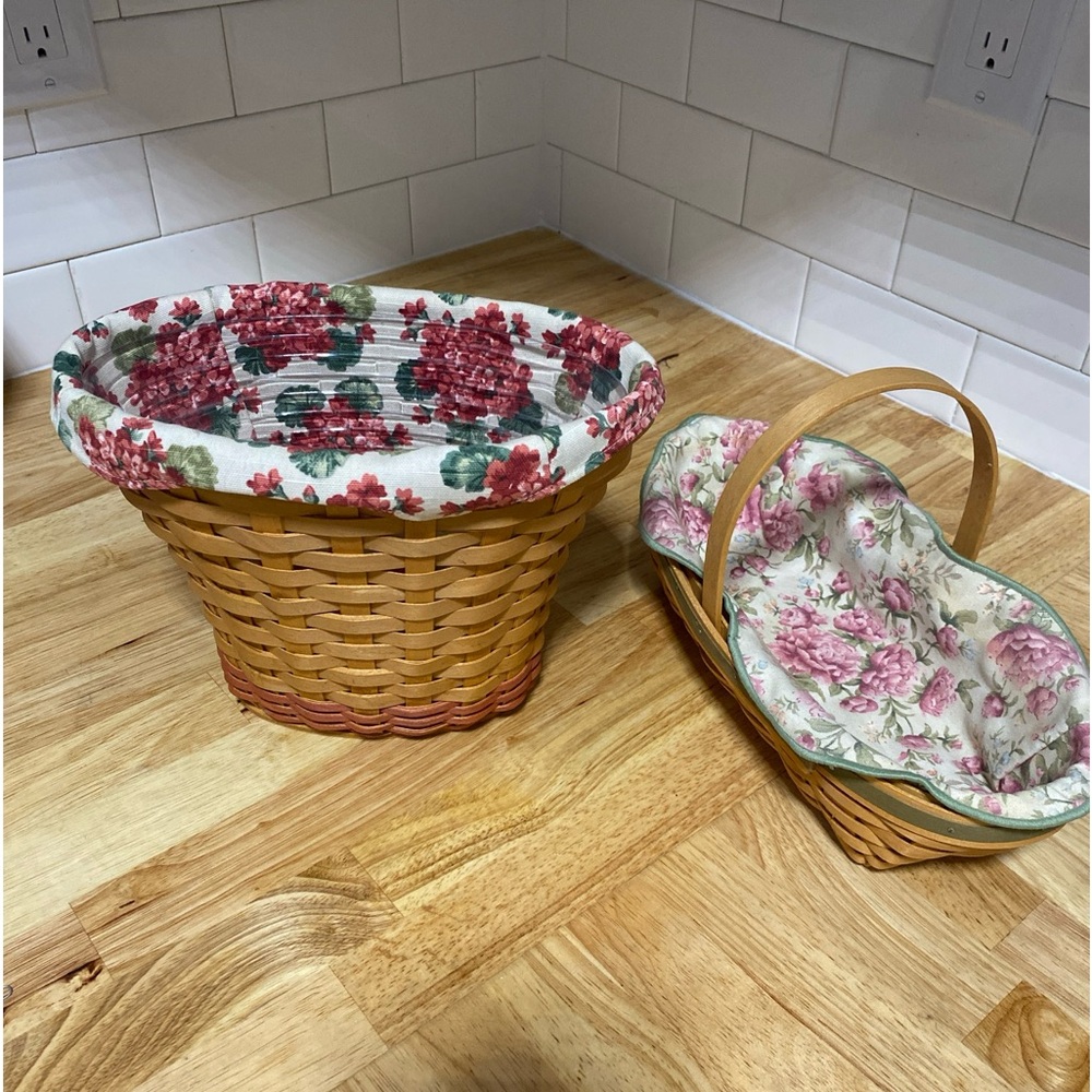 2 floral basket lot Longaberger